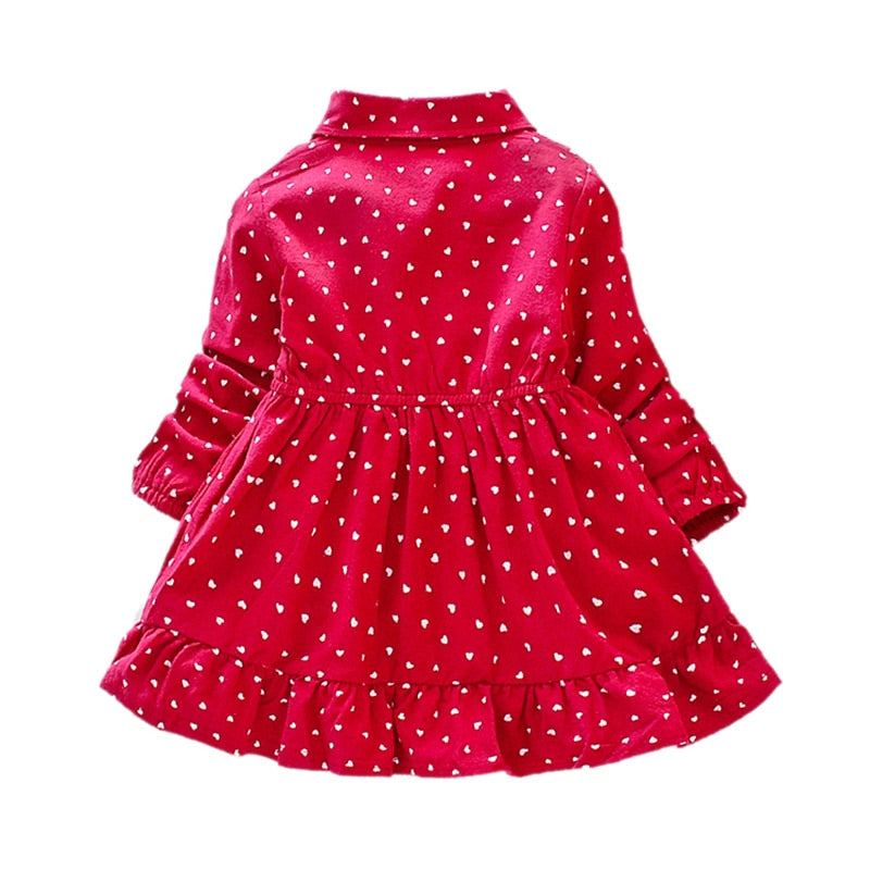 Autumn Casual Baby Girls Dot Print Long Sleeve Dress Kids Toddler Party Princess Dress Colourful