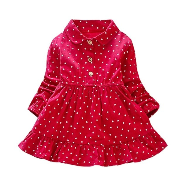 Autumn Casual Baby Girls Dot Print Long Sleeve Dress Kids Toddler Party Princess Dress Colourful