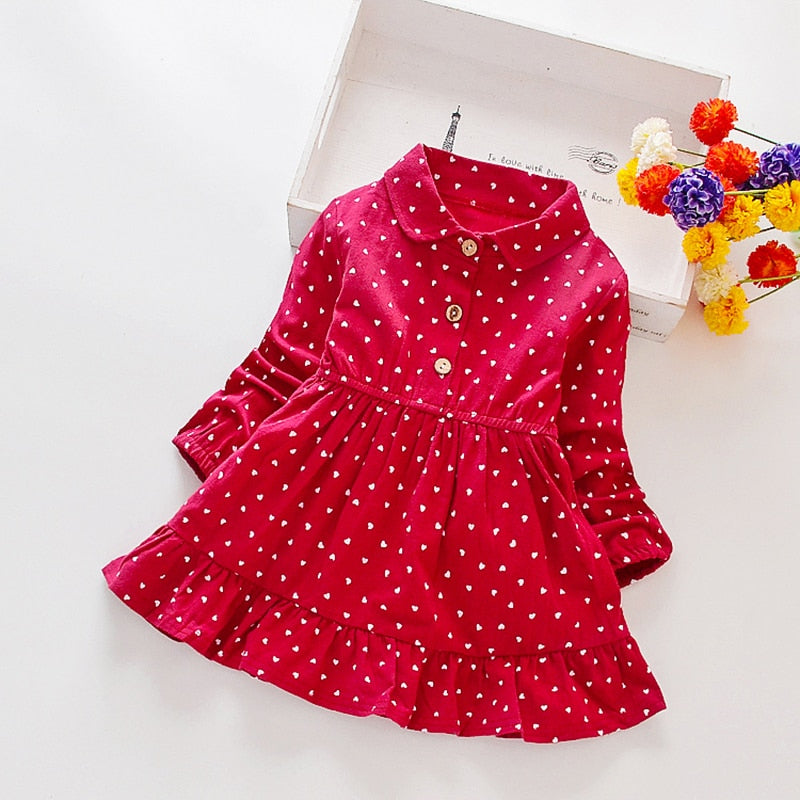 Autumn Casual Baby Girls Dot Print Long Sleeve Dress Kids Toddler Party Princess Dress Colourful