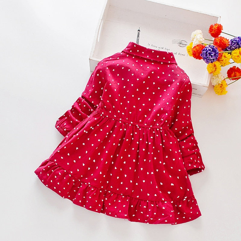 Autumn Casual Baby Girls Dot Print Long Sleeve Dress Kids Toddler Party Princess Dress Colourful