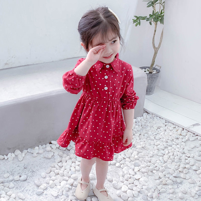 Autumn Casual Baby Girls Dot Print Long Sleeve Dress Kids Toddler Party Princess Dress Colourful