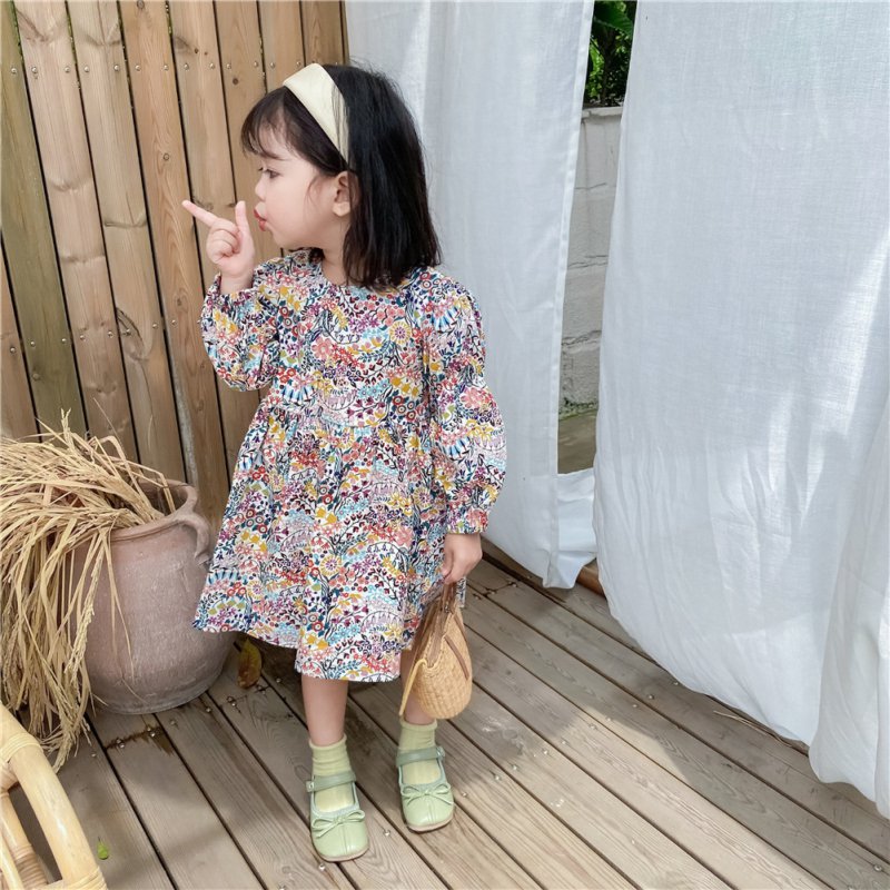 Baby Girls Autumn Clothes Children Girls Cute Dresses Casual Robes Costumn For Kids Solid Color Clothing 0-8 T