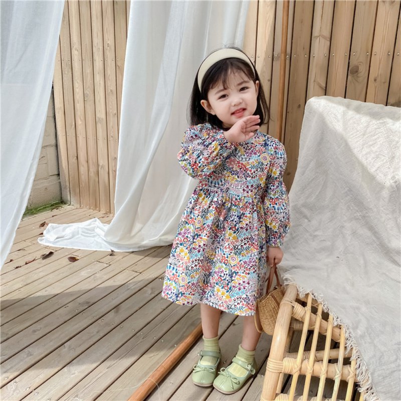 Baby Girls Autumn Clothes Children Girls Cute Dresses Casual Robes Costumn For Kids Solid Color Clothing 0-8 T