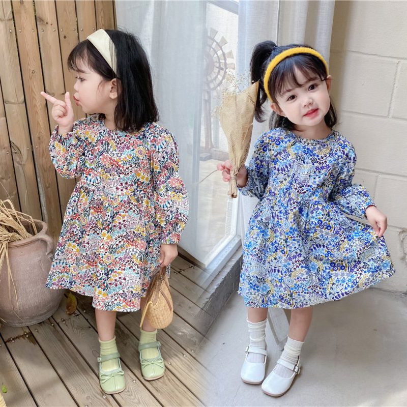 Baby Girls Autumn Clothes Children Girls Cute Dresses Casual Robes Costumn For Kids Solid Color Clothing 0-8 T