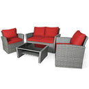 4PCS Patio Rattan Furniture Set Sofa Table W/Storage Shelf Turquoise/Red/Gray