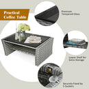 4PCS Patio Rattan Furniture Set Sofa Table W/Storage Shelf Turquoise/Red/Gray