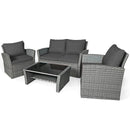 4PCS Patio Rattan Furniture Set Sofa Table W/Storage Shelf Turquoise/Red/Gray