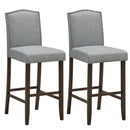 Set of 2 Nailhead Bar Stools 29" Bar Height with Rubber Wood Legs Grey/Beige