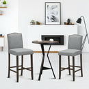 Set of 2 Nailhead Bar Stools 29" Bar Height with Rubber Wood Legs Grey/Beige