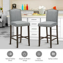 Set of 2 Nailhead Bar Stools 29" Bar Height with Rubber Wood Legs Grey/Beige