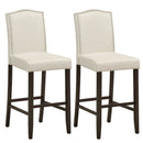 Set of 2 Nailhead Bar Stools 29" Bar Height with Rubber Wood Legs Grey/Beige