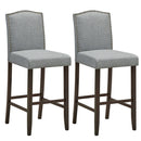 Set of 2 Nailhead Bar Stools 29" Bar Height with Rubber Wood Legs Grey/Beige