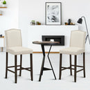Set of 2 Nailhead Bar Stools 29" Bar Height with Rubber Wood Legs Grey/Beige