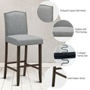 Set of 2 Nailhead Bar Stools 29" Bar Height with Rubber Wood Legs Grey/Beige