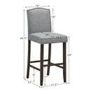 Set of 2 Nailhead Bar Stools 29" Bar Height with Rubber Wood Legs Grey/Beige