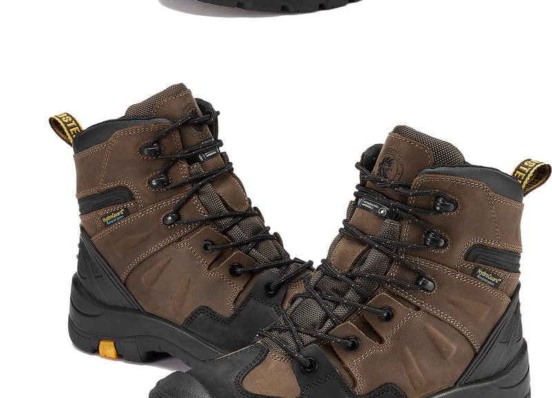 Dark Brown Composite Toe Cap Boots Men Construction Security Ankle Work Shoes