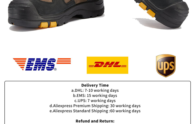 Dark Brown Composite Toe Cap Boots Men Construction Security Ankle Work Shoes