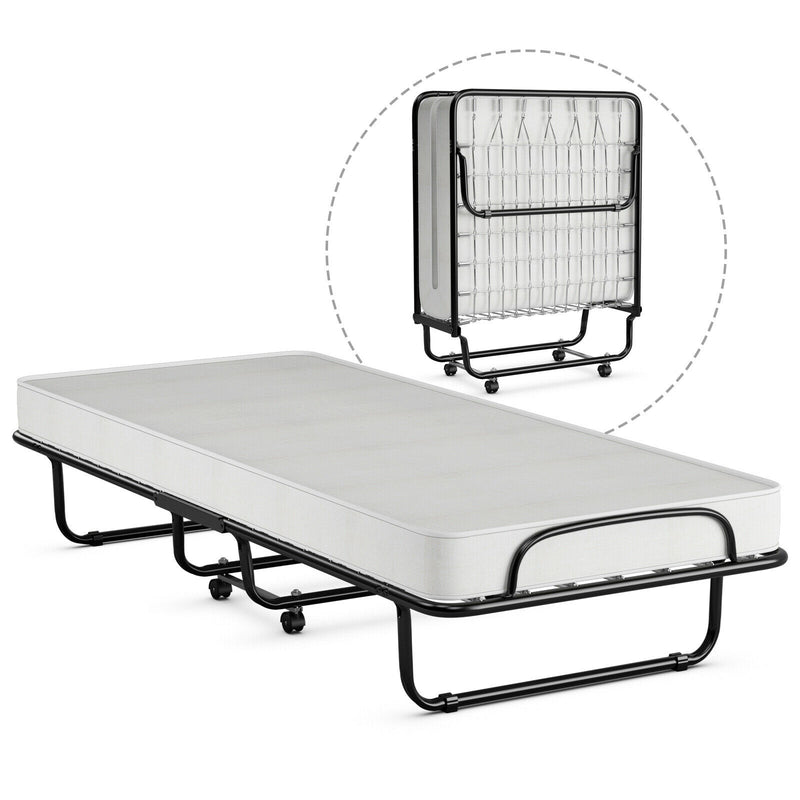 Rollaway Folding Metal Bed Memory Foam Mattress Cot Guest Made in Italy