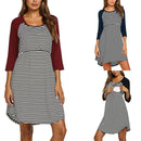 Womens Long Sleeve Stripe Maternity Nursing Dress for Breastfeeding winter pregnant dress nightgown cotton sleepwear