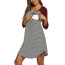 Womens Long Sleeve Stripe Maternity Nursing Dress for Breastfeeding winter pregnant dress nightgown cotton sleepwear
