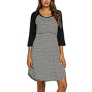Womens Long Sleeve Stripe Maternity Nursing Dress for Breastfeeding winter pregnant dress nightgown cotton sleepwear