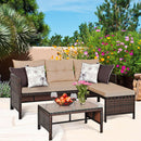 3PCS Patio Wicker Rattan Sofa Set Outdoor Sectional Conversation Set Garden Lawn HW63870