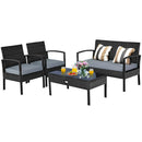 4PCS Outdoor Patio Rattan Furniture Set Cushioned Sofa Coffee Table Garden Deck HW63756