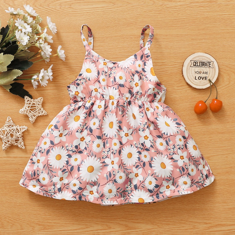 Baby Girls Dress Toddlers Summer O Neck Floral Printed Sleeveless Dress Newbron Baby Girls