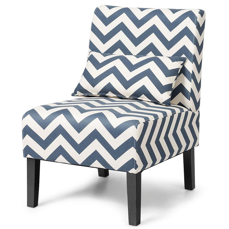 2 Armless Accent Chairs Suitable for Living Room  w/ Lumbar Pillow Blue Chevron