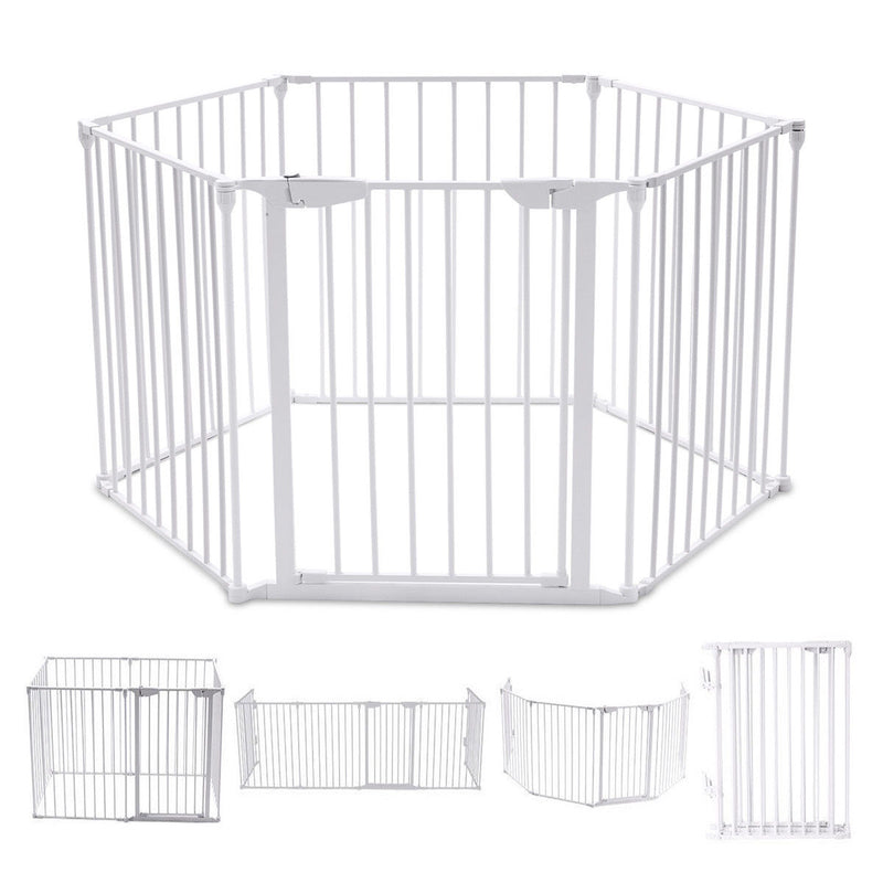 6 Panel Metal Gate Baby Pet Fence Safe Playpen Barrier Wall-mount Multifunction HW63353WH
