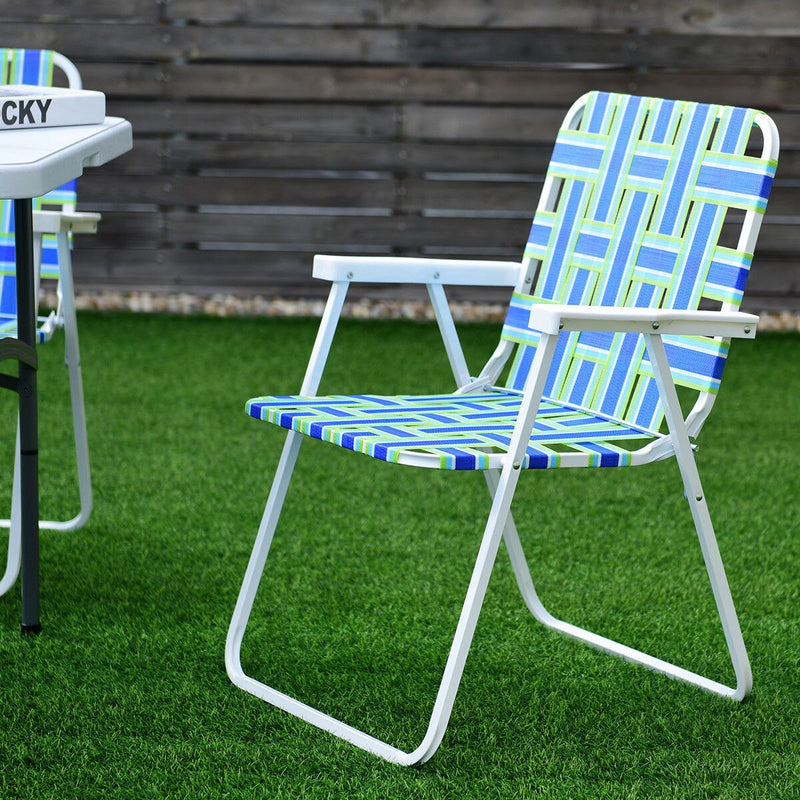6pcs Folding Beach Chair Camping Lawn Webbing Chair Lightweight 1 Position Blue