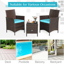 3PCS Patio Rattan Furniture Set Cushioned Sofa Glass Tabletop Deck Red/Blue  HW67050