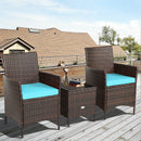 3PCS Patio Rattan Furniture Set Cushioned Sofa Glass Tabletop Deck Red/Blue  HW67050