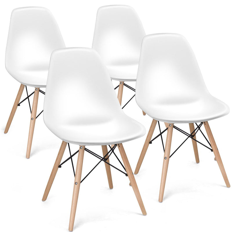 Set of 4 Mid Century Modern Style Dining Side Chair Wood Leg HW65771WH-4