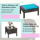 5 PCS Patio Rattan Wicker Furniture Set Sofa Ottoman Coffee Table Cushioned Yard HW63771