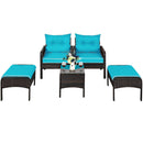 5 PCS Patio Rattan Wicker Furniture Set Sofa Ottoman Coffee Table Cushioned Yard HW63771