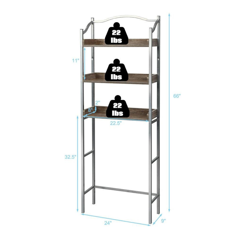 3-Tier Over-The-Toilet Bathroom Spacesaver Storage Rack Standing Shelf Organizer