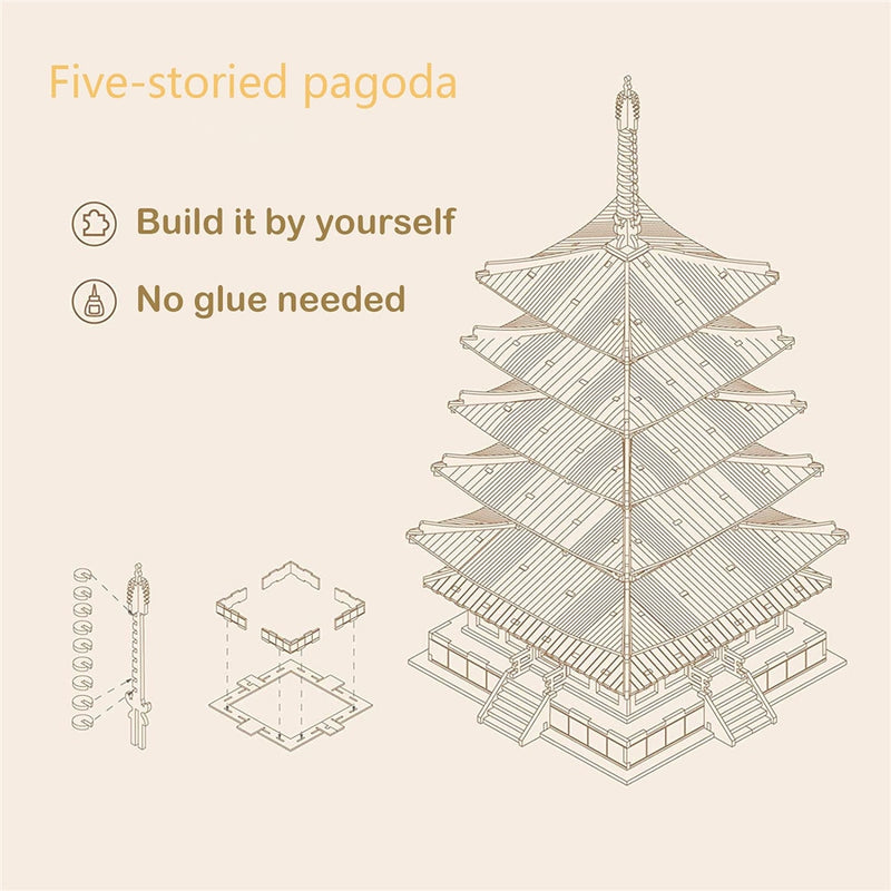 Robotime Rolife 275pcs DIY 3D Five-storied Pagoda Wooden Puzzle Game