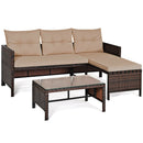 3PCS Patio Wicker Rattan Sofa Set Outdoor Sectional Conversation Set Garden Lawn HW63870