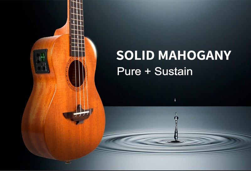 Electric Ukulele Solid Mahogany w/ Online Video Ukelele Soprano Concert Tenor Uke 4 String Guitar with Strap String Tuner