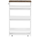 4 Tier Rolling Slim Storage Cart Tower Rack Kitchen Organizer w/ Handle White