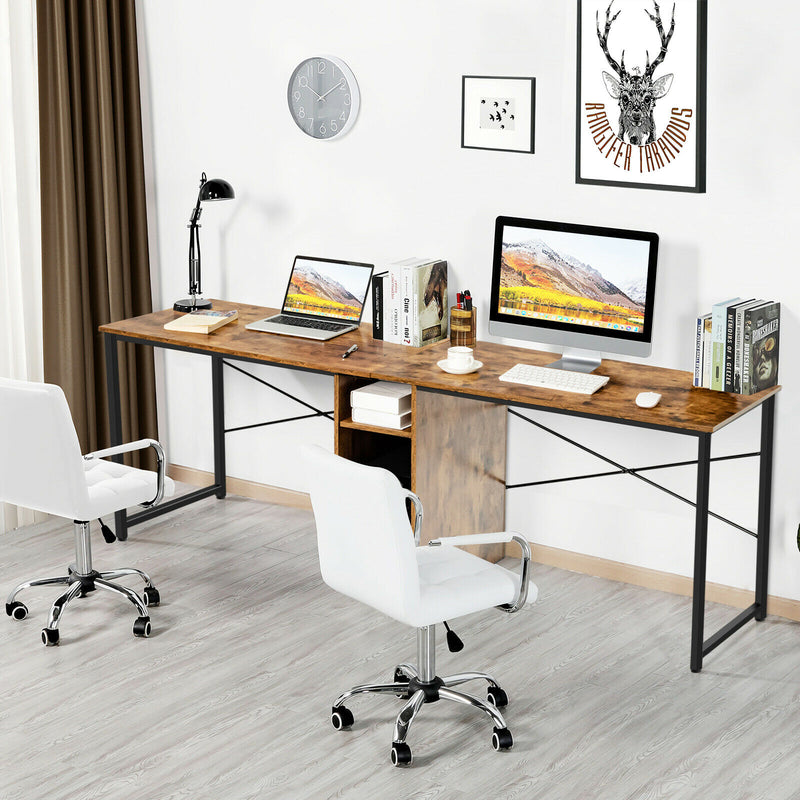 2 Person Computer Desk Double Workstation Office Desk w/ Storage Black/Rustic