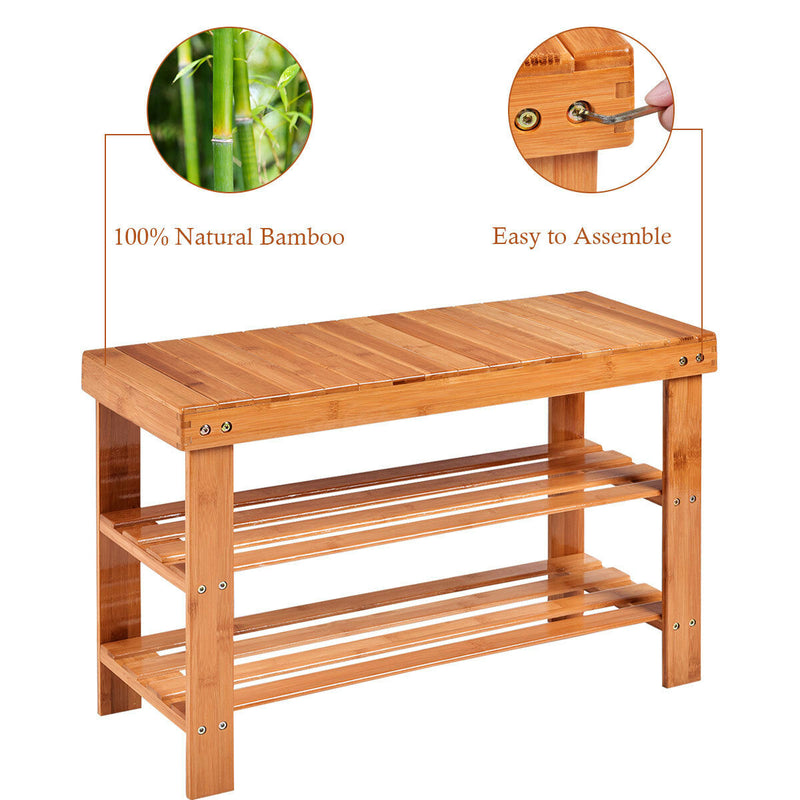 3 Tier Bamboo Shoe Rack Bench Storage Shelf Organizer Entryway Home Furniture