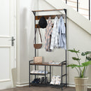 3-In-1 Industrial Coat Rack Shoe Bench Entryway Hall Tree w/Storage Shelf