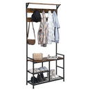 3-In-1 Industrial Coat Rack Shoe Bench Entryway Hall Tree w/Storage Shelf