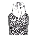 Women Leopard Printed Sexy Halter Crop Top Backless Bandage Lace Up Metal Ring Tank T