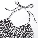 Women Leopard Printed Sexy Halter Crop Top Backless Bandage Lace Up Metal Ring Tank T