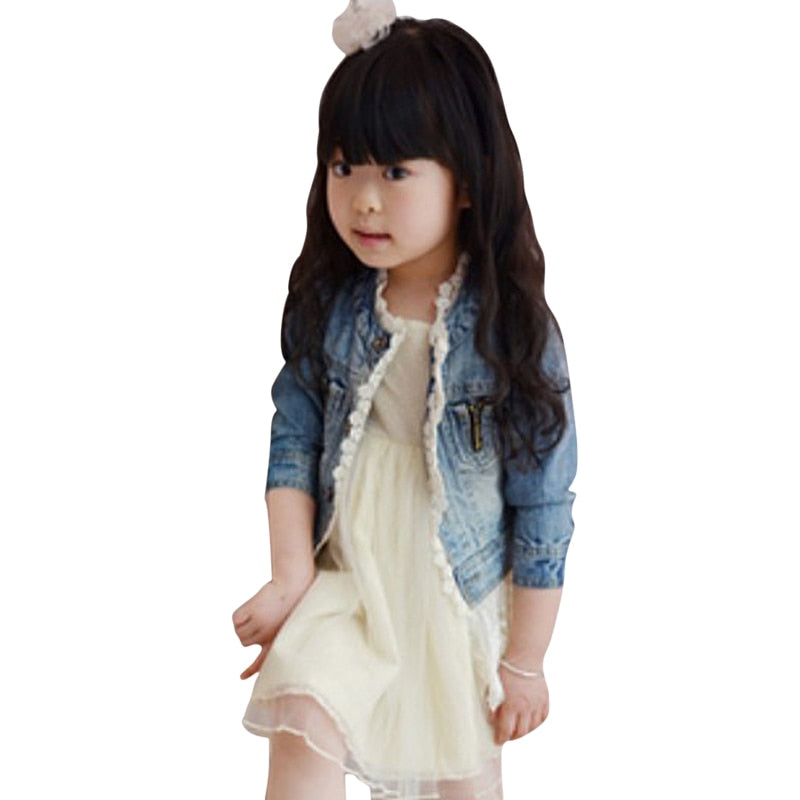 Girls Kids Jean Coat Jacket Outwear Denim Top Button Lace Button Outfits