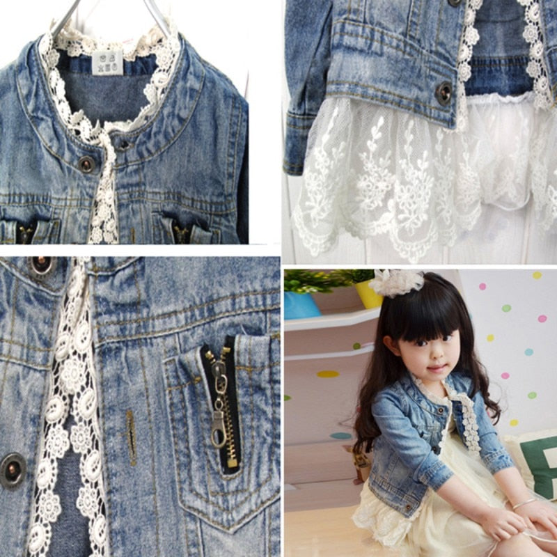 Girls Kids Jean Coat Jacket Outwear Denim Top Button Lace Button Outfits