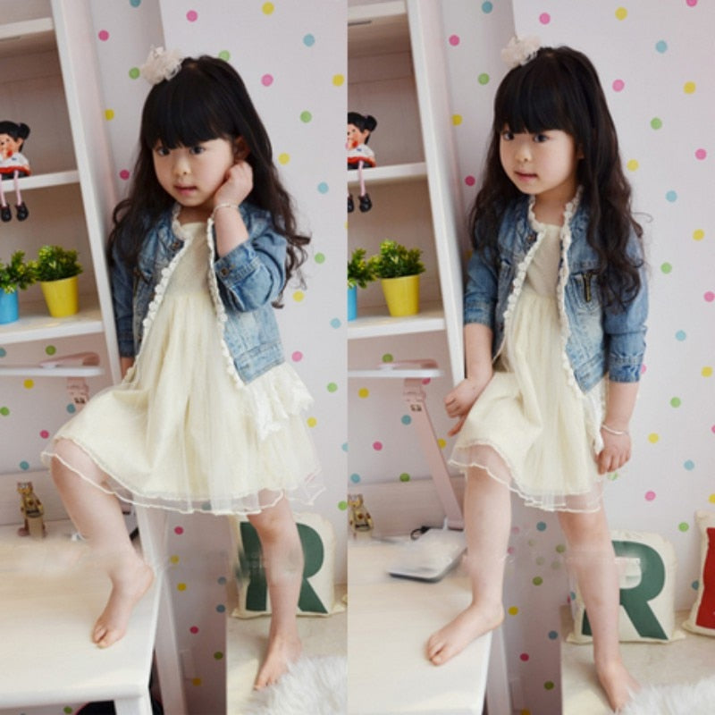 Girls Kids Jean Coat Jacket Outwear Denim Top Button Lace Button Outfits